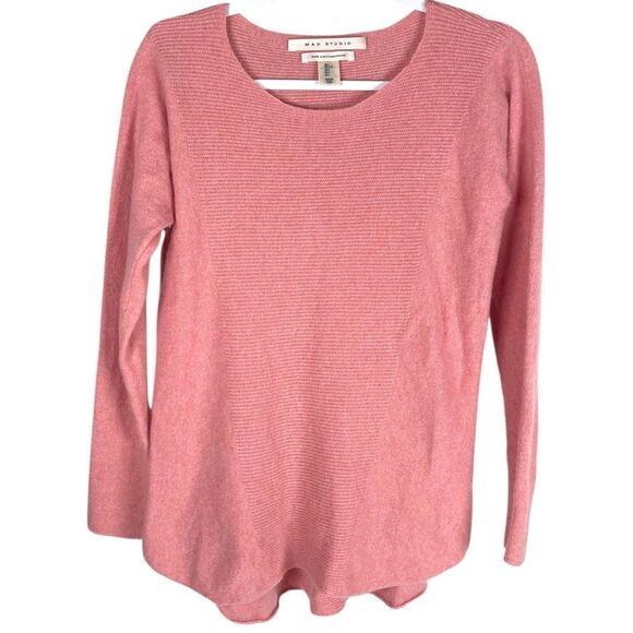 Max studio women’s size large knit ribbed pink Cashmere Sweater - Picture 1 of 5